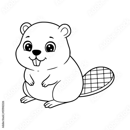 Beaver drawing illustration for kids coloring book