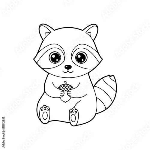 Raccoon drawing illustration for kids coloring book