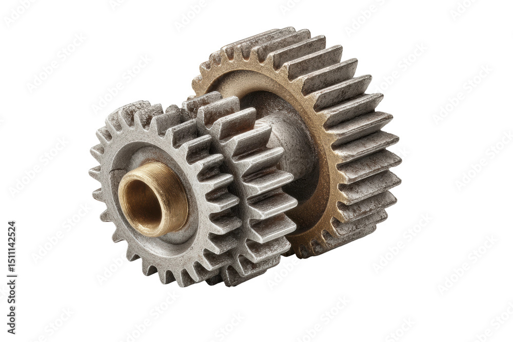 PNG Close-up of interlocking metal gears in motion PNG Close-up of interlocking metal gears in motion