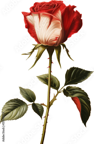 Rose flower isolated on a transparent background. Vintage painting style illustration.