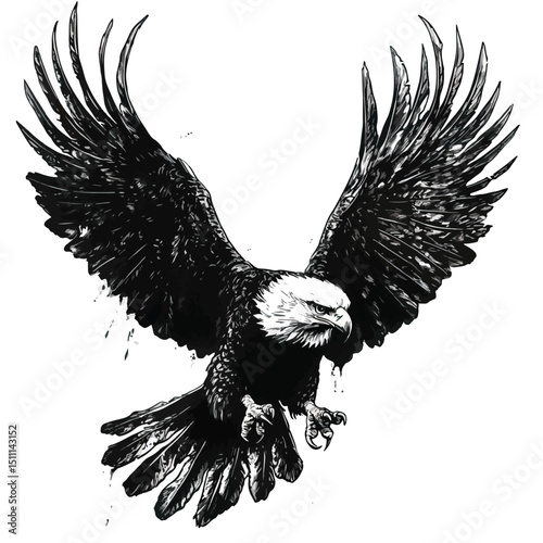 drawing a black head eagle on white background