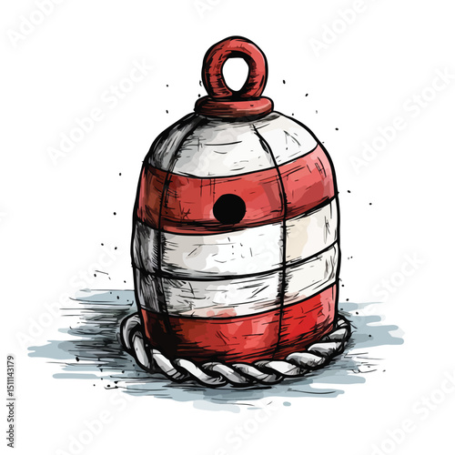 Sea Buoy Isolated Scribble Vector Illustration: Nautical Sea Navigation Equipment Concept