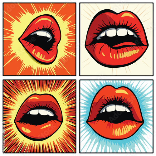 Sensational Sexy Female Lips with Bubble Speech Pop Art Vector Illustration