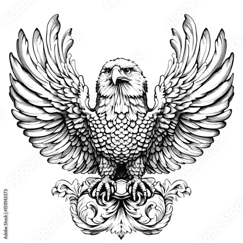 drawing a black head eagle on white background