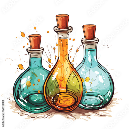 Luxurious Spa Oil Bottles Vector Illustration for Relaxation and Aromatherapy