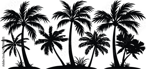 Silhouette of Tropical Palm Trees Exotic Island Paradise Illustration