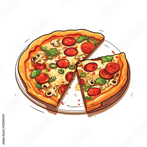 Detailed Vegetarian Pizza Portion Sketch Icon Vector Illustration for Culinary Designs