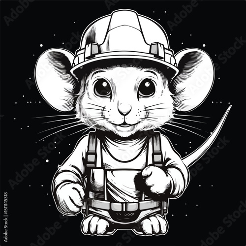 Professional Worker Mouse Using Construction Mixer on Black Background