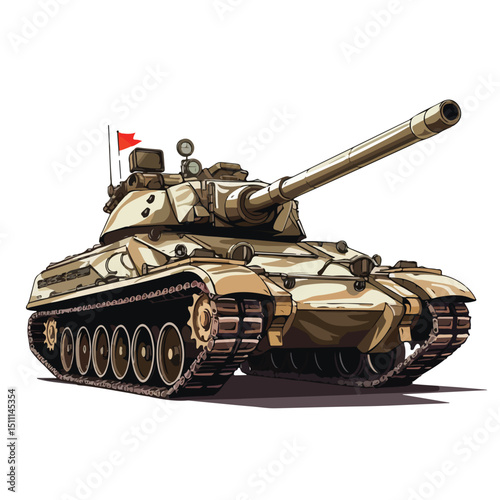 Professional World War Battle Tank Aiming Cannon to Side Image for Military Use