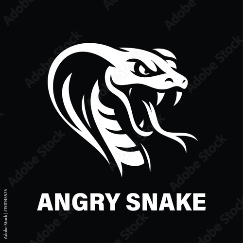 angry Snake logo, Snake logo, Snake logo black and white with vector design