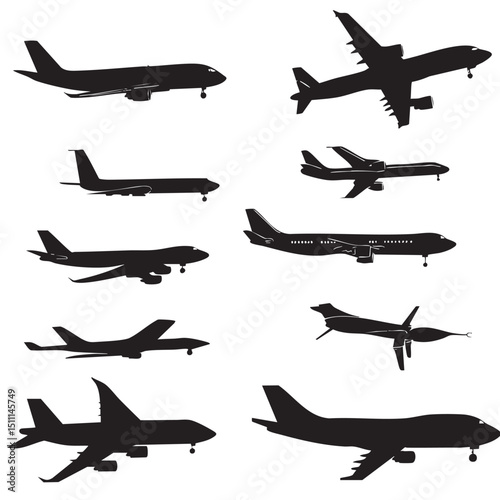 aircraft silhouette set, Black silhouette