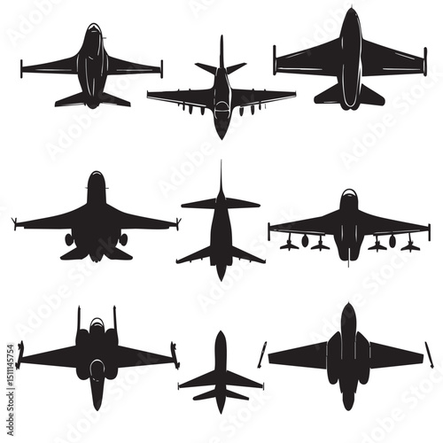 aircraft silhouette set, Black silhouette