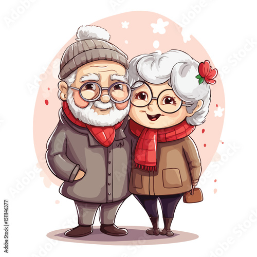 Adorable Cartoon Vector Illustration of Happy Grandparents Spending Quality Time Together