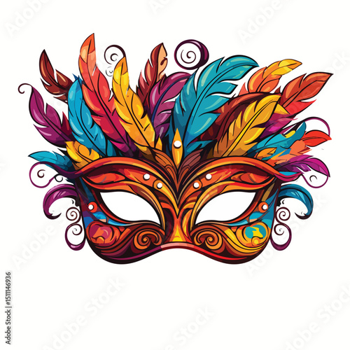 Elegant Festive Carnival Party Mask Decoration with Feathers EPS Vector Illustration
