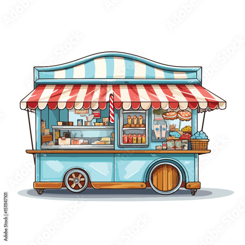 Modern and Versatile Food Cart Vector Illustration for Culinary Events and Outdoor Dining