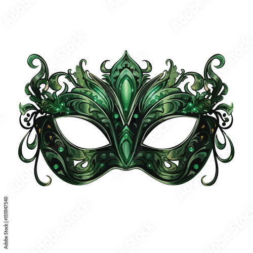 Elegant Green Masquerade Mask Icon on White Background for Glamorous Events
