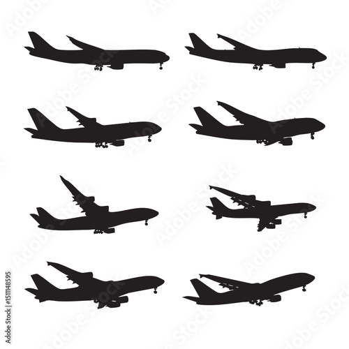 airliner silhouette set, Black silhouette