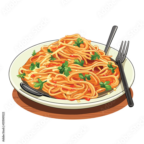 Noodles on Dish with Fork Professional Vector Illustration for Marketing Projects