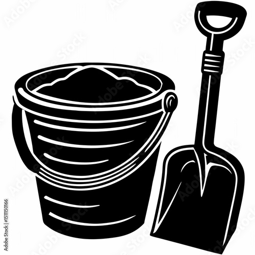 Beach Bucket and Shovel Silhouette Perfect for Summer Activities and Children's Playtime