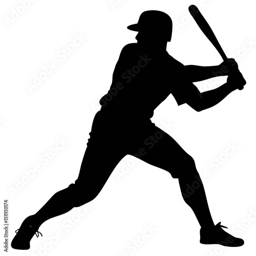 Silhouette of a Baseball Player Preparing to Swing a Bat Against a Plain Background