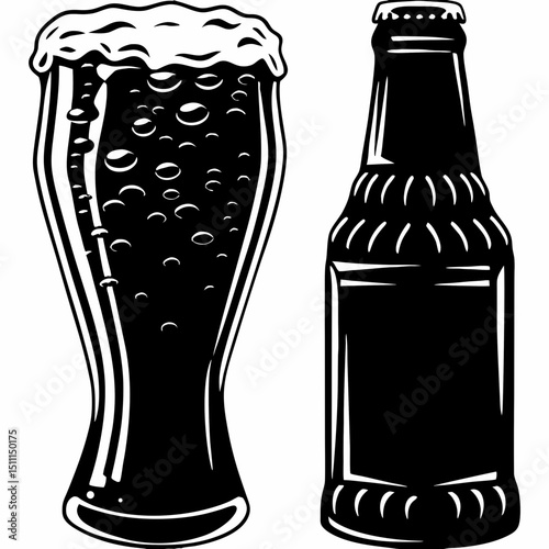 Silhouette of a Beer Glass and Bottle Depicting Beverage Enjoyment in a Casual Setting