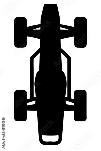 Vector Icon of a Black Formula Car Viewed From Above in a Minimalist Design