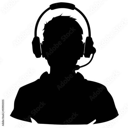 Gamer Profile Icon Silhouette of a Person Wearing a Headset for Online Gameplay