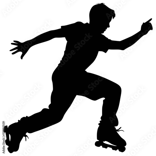 Dynamic Silhouette of a Boy Roller Skating in Motion at an Outdoor Park During the Day