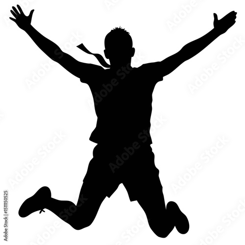 Marathon Runner Celebrates Finish With Arms Raised in Triumph During Competition