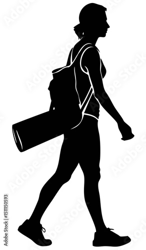 Yoga Practitioner Walks Toward a Serene Space Carrying Her Yoga Mat