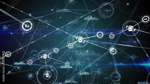 Glowing central node appearing, extending links, chart nodes linking, showing data connectivity photo