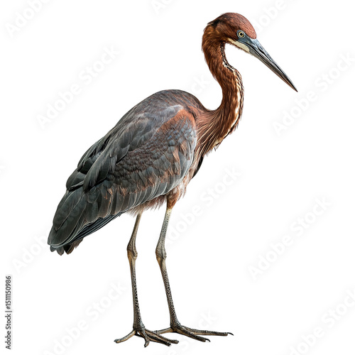Close-up of a magnificent purple heron isolated on transparent background.