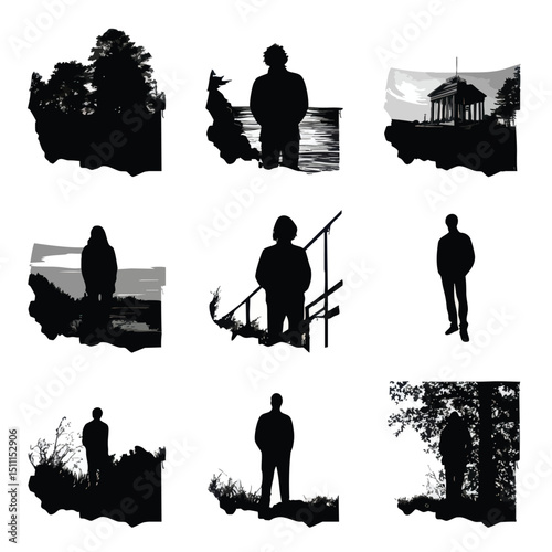 alabama state silhouette set, Black silhouette