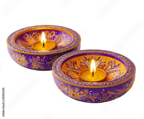Hand-painted Indian Diya Candles with Flames