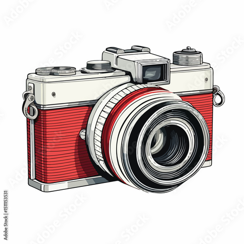 Vintage Photographic Camera Red Lines Vector Illustration for Creative Projects