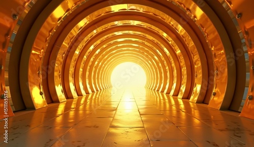 Golden Tunnel with Radiant Light at the End