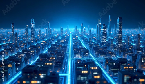 Wallpaper Mural Futuristic Cityscape with Illuminated Highways at Night Torontodigital.ca