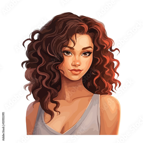Professional Cartoon Portrait of Woman with Curly Hair Icon for Creative Design Projects