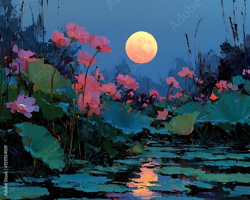 Pink Lotus Pond Moonlight. (1)