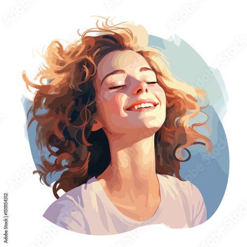 Young Woman Laughing with Closed Eyes - Pretty Expression of Happiness
