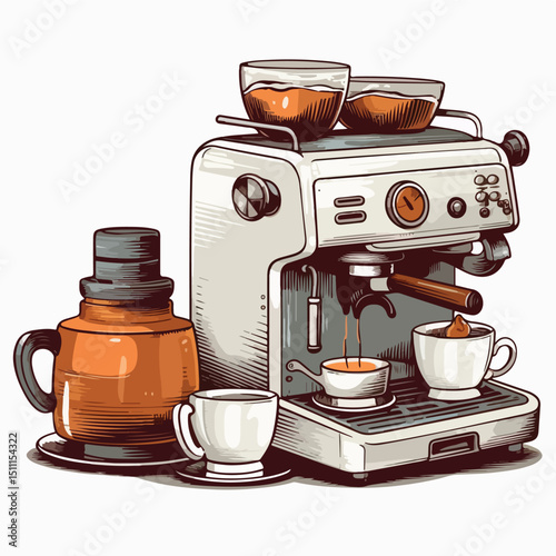 Professional Espresso Machine and Porcelain Cup Set for Coffee Enthusiasts