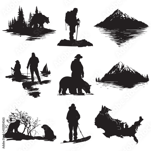alaska silhouette set, Black silhouette
