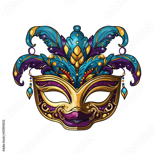 Colorful Mardi Gras Mask Icon on White Background for Festive Designs