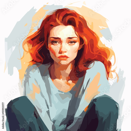 Professional Depiction of Unhappy Woman Illustration in Isolated Setting for Emotional Health Concept