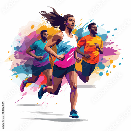 Dynamic Fitness People Running Vector Illustration Isolated on White Background for Health and Wellness Concepts