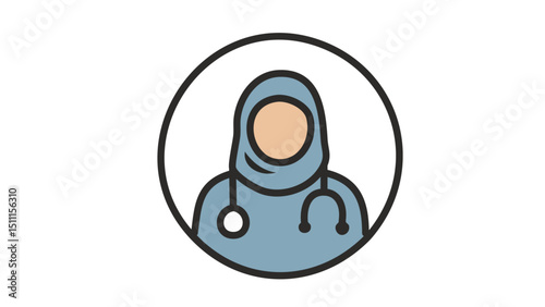 Female Doctor Wearing Hijab Profile Illustration
