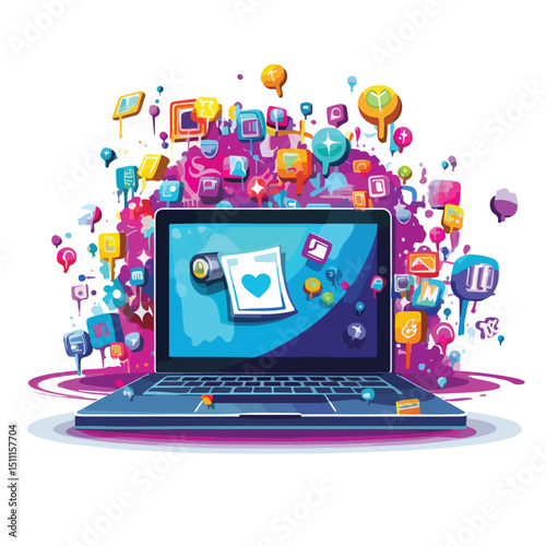 Professional Laptop and Social Media Design Stock Vector for Marketing Campaigns