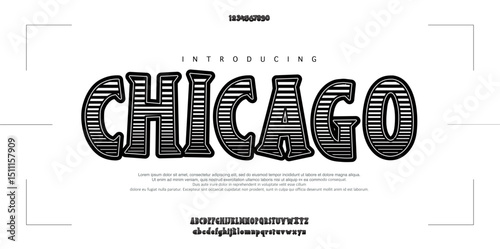 Font Chicago Classic vintage decorative font label design named original. American cowboy style retro . Old 60’s era. Ranch , Garage, custome bike car motocycle. Western black and white