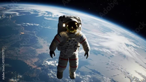 Astronaut's Earthly Gaze: A lone astronaut floats weightlessly, gazing at the breathtaking Earth against a cosmic backdrop. A stunning image of humanity's endeavor into the vast unknown.