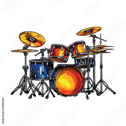 Colorful Cartoon Drums and Musical Instruments Vector Illustration for Music Lovers